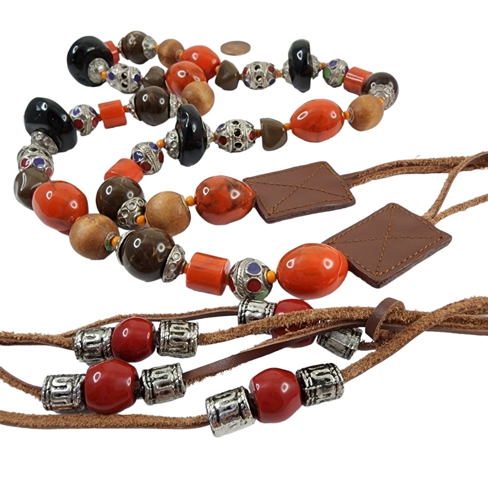 Vintage Boho Belt Art Beads Leather Retro Hippie Bohemian Colorful Orange - Picture 5 of 14